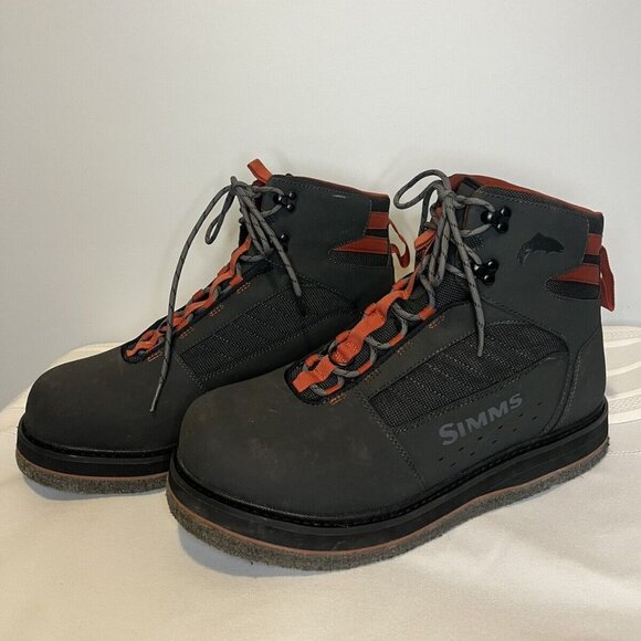 Simms Tributary Felt Sole Fishing Wading Boots Mens Size 13 US Gray Orange - Picture 1 of 9